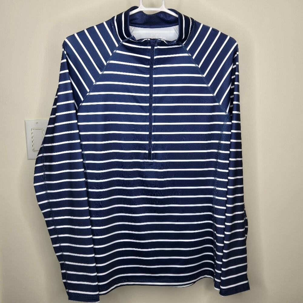 VINEYARD VINES Performance Navy & White Striped Longsleeve Shirt w/ Thumbholes L